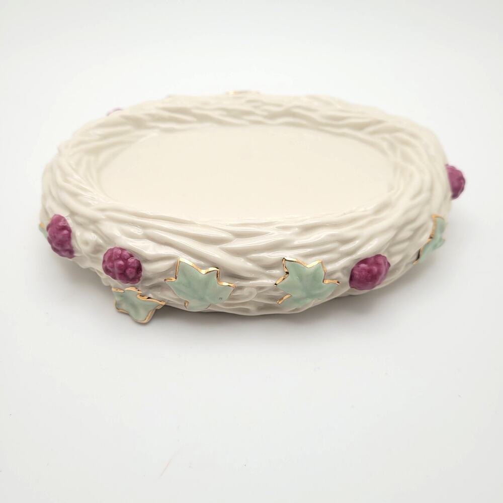 Lenox Love Nest Raspberries Leaves Ceramic Base Trinket Dish Soap Dish Cottage